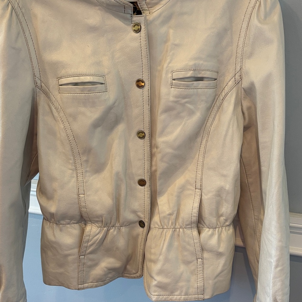 Wilsons Leather Women's Cream Snap Front Leather Jacket vintage - Picture 3 of 7